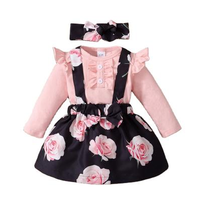 China 100% Anti-Shrink Cotton Floral Skirt Long Autumn And Winter Newborn Baby Kids Clothing Sets For 1 Year Old Baby for sale