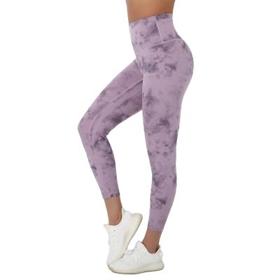 China Breathable Customize Gym Tights High Elastic Fitness Legging Seamless Waist Yoga Pants Tie Dye The Top for sale