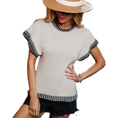 China 2022 New 100% Summer Cotton Solid Color O Neck Anti-wrinkle Spring Short Sleeve Knit Pullover Women Sweater Knitwear for sale