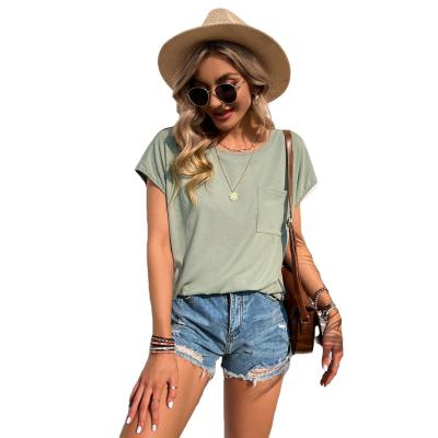 China 2022 Anti-wrinkle hot sale in summer solid color casual crew neck loose sweater knit short sleeve shirt for women for sale