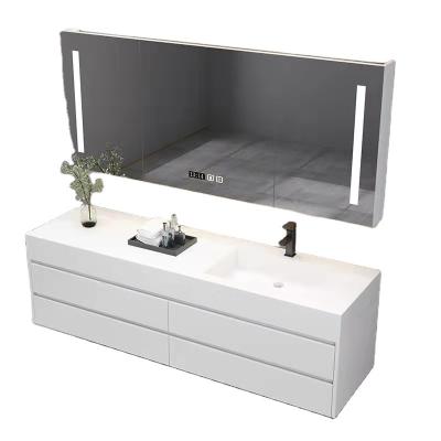 China Modern Bathroom Equipment Drawer Storage Wood and Carrara Marble Luxury Solid Top White Vanities 42 Customized Modern Wood Bathroom Vanities for sale