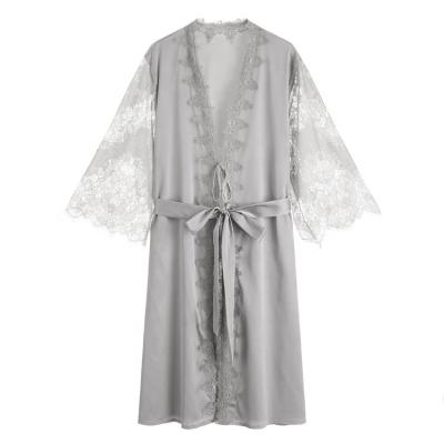 China Sexy Lace Silk Robe Terylene PoeticExist Perspective Seductive Nightgown Homewear for sale