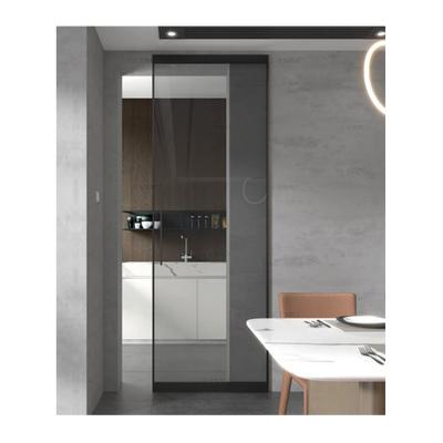 China Germany Waterproof Black High Gloss Single Room Interior Doors Without Frame Internal Modern Magic Sliding Bedroom Door for sale