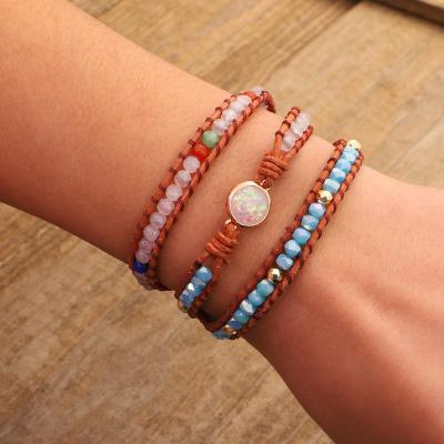 China 2022 Romantic Thanks Diary Unique Handmade Natural Bead Bracelet Friendship Leather Wrap Bracelet Bracelet for sale