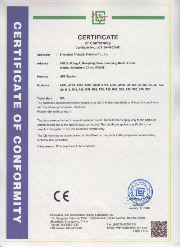 CE - Shenzhen Fifotrack Electronics Co., Ltd.