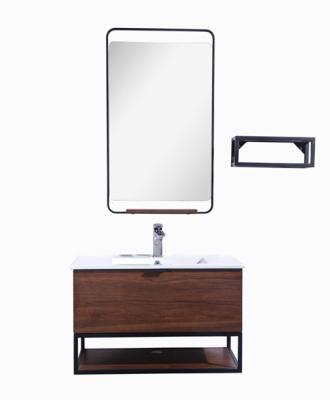 China Environmental Friendly Dark Walnut 24 Inch Wall Mount Bathroom Vanity Cheap Single Sink Outdoor Solid Wood Floating Vanity for sale