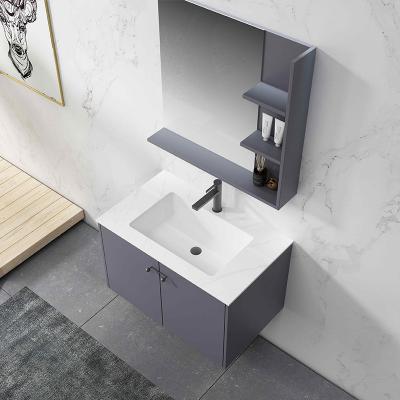 China Modern Dark Gray Plywood Melamine Bathroom 30 Vanity With Mirror Cabinet for sale