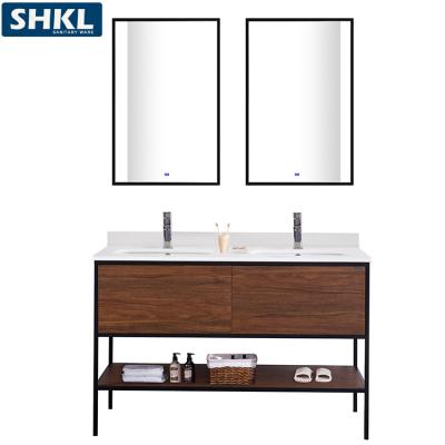 China Mirror With Stainless Steel Frame And LED Light 54 Inch Bathroom Vanity Cabinet Double Sink Unit Mirror Cabinet For Hotel for sale