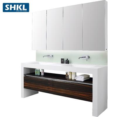 China Sleek In European Modern Design Double Sink Floor Standing Bathroom Vanities With Led Cabinet Mirror Light Combo for sale