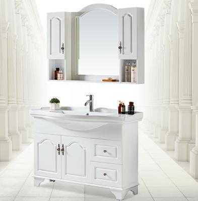 China Corner Standing Waterproof Large White Wood Bathroom Cabinet With Mirror for sale