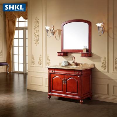 China Environmental Friendly Bathroom Vanity Solid Wood Undermount Chinese Antique Style Floor Standing for sale