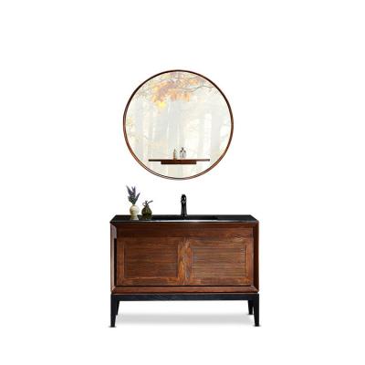 China Chinese Classical Culture Inside Apartment Bath Cabinet Designs Antique Mirrored Solid Wood Bathroom Vanity for sale