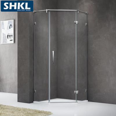 China Hardware constructed of durable Rose Gold Aluminum Stainless Steel swing frameless diamond shape shower enclosure for sale