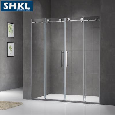 China Hardware Constructed of Durable Aluminum 55 Inch Frameless Glass Double Sliding Shower Doors Bathtub with Integrated Toilet Shower Enclosure 1400mm for sale