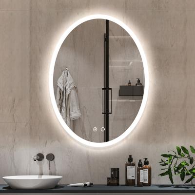 China Magnifying Decorated Heating Defog Oval Led Backlit Mirror Bathroom Mirror for sale