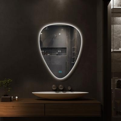 China Custom Magnifying Unique Teardrop Shape Bathroom Mirror With Led Lights for sale