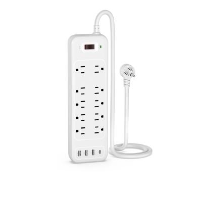 China USBx3+Type-C +Jack x10 For Safe Power Use US Power Strip Socket With 10ft Surge Protector With 10 Outlets And 3 USB Ports 10ft Flat Extension Cord 1875W/15A Plug for sale