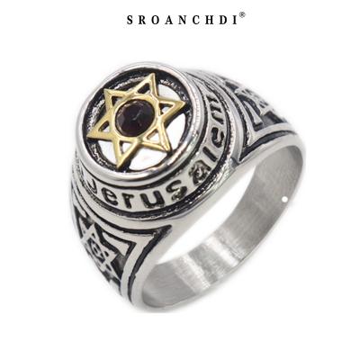 China Other Factory Original Jerusalem Gold Star of David Jewelry Men Ring Stainless Steel Ring Men for sale