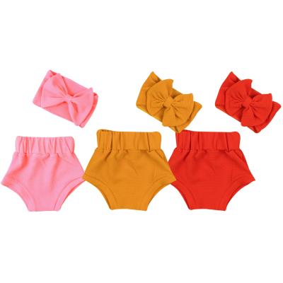 China Anti-wrinkle Summer Toddler Baby Clothing Shorts+Hair Band 2pcs Sets Little Kids Shorts Babies 2-12 Years With Hair Band for sale