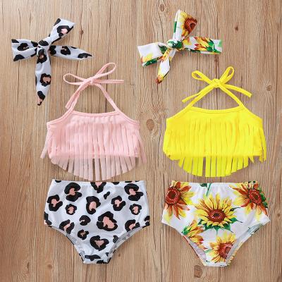 China 2020 Little Girls Breathable Bikini Suits Fashion Girls Tassel Swimsuit 3 Pieces Printed Summer Swimsuits Fashion Girls Tassel Swimsuit for sale