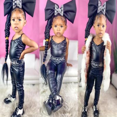 China Little Girls Casual Sleeveless Fashionable Leather Clothes For Kids Baby Clothes Kids Overalls Romper Fashion Girl for sale