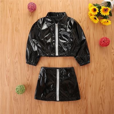 China 2022 Toddler Girl Long Sleeve Leather Jacket And Skirt Sets Wholesale Children Wear Hoodies RTS Kids Girl Equipment Zipper for sale