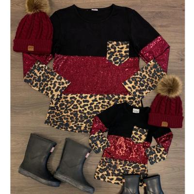 China Sale Anti Shrink Hot Spring/Autumn Baby Top Leopard Printed Shirts Mommy And I Leopard Cotton Long Sleeves Baby Raglans Shirt for sale