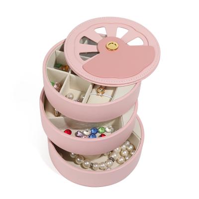 China Eco-friendly Ideas Velvet PU Jewelry Display Organizer Multi Layers Rotating Jewelry Box Cheap Acrylic Leather Cosmetic Storage Box New for sale