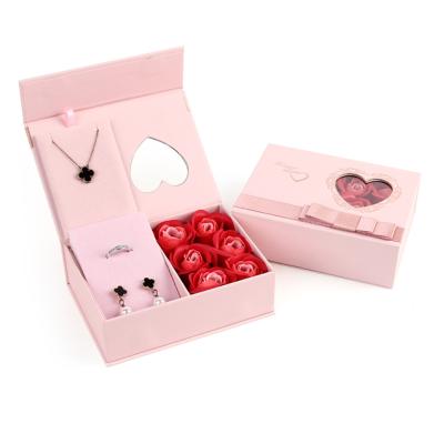 China Jewelry package weimei Valentine rose gift box necklace ring set jewelry box stain logo gift girl rose wholesale custom jewelry box for sale