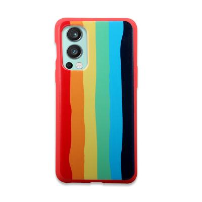 China Most Hotsale Rainbow Silicon Phone Case Accessories Microfiber Soft Touch Silicon Phone Cover For ONEPLUS Nord 2 5G For Oneplus for sale