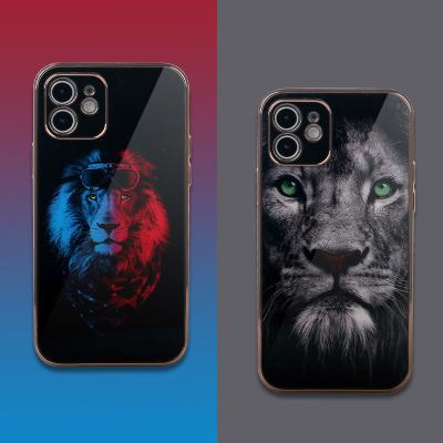 China Protector Cover Tiger Animal Print Tempered Glass Plated Cell Phone Case For iPhone12 11PROMAX Cell Phone Cover for sale