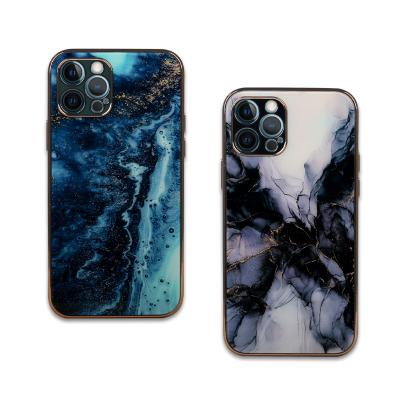 China Protector Cover Marble Texture Print Tempered Glass Plated Rainbow 6D Cell Phone Case For iPhone13 12PROMAX Cell Phone Housings for sale