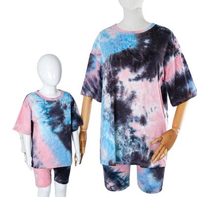 China QUICK DRY Mommy and Me summer outfits tie streetwear custom graphic pattern soft dye OEM high quality kids women short sleeve to dye tying for sale