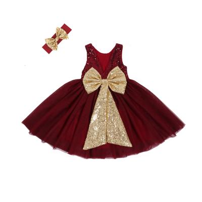 China New Anti-wrinkle fashion kids dress bridesmaids dresses bow sequin baby sleeveless dresses for sale