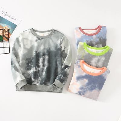 China Anti-wrinkle stretching 2021 kids spring clothes sportswear jogger tops tie dye crewneck boy sweatshirt for sale