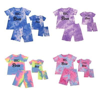 China Hot Sale Eco-Friendly Breathable Kids Summer Apparel Custom T-shirt Custom Shorts Sets Tie Dye Mommy And Me Outfits for sale