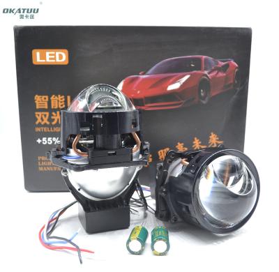 China OKATUU Retrofit Handsome H/L Carlight Car Headlight 9000LM 50W 12V With Triangle Bifocal Focus Lens Projector Laser High Beam 3.0Inch for sale