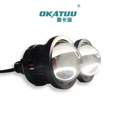 China Motorcycle OKATUU 2.0 Inch LED High Beam High Low Beam Headlight Retrofit Car With Demon High LED Eyes Projector Lens Light Headlight 25W for sale