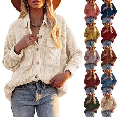 China 2021 new Anti-wrinkle fall/winter tops corduroy pocket blouses and loose women's casual shirts for women for sale