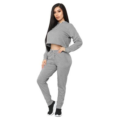 China Breathable Custom Women Cropped Long Sleeve Top Hoodie Gym Equipment Girls Sweatpants And Hoodie Set for sale