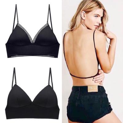 China Wholesale Sexy Lingerie Mature Woman Women Triangle Mulberry Silk Bras Top Design Sexy Backless Ice Silk U Bra for sale