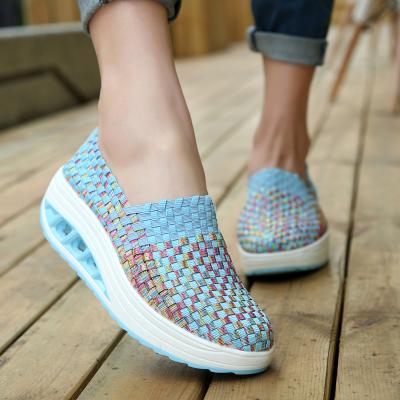 China New Style Breathable Handmade Women's Single Strap High Elastic Casual Woven Shoes Slip On Woven Elastic Shoes for sale