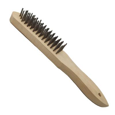 China Cleanging Comfortable Wooden Handle Wire Brush With Carbon Steel Wire for sale