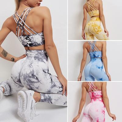 China Ama Larsi Wholesale Athletic Wear Woman Breathable Yoga Clothes Stretch Hip Hop Tie Dye Yoga Set for sale