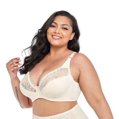 China Women Cotton Lace Breathable Bra Plus Size Every Size Women Large Cups Daytime Bra Bow Decoration Full Coverage Large Plus Size Padded Bra for sale