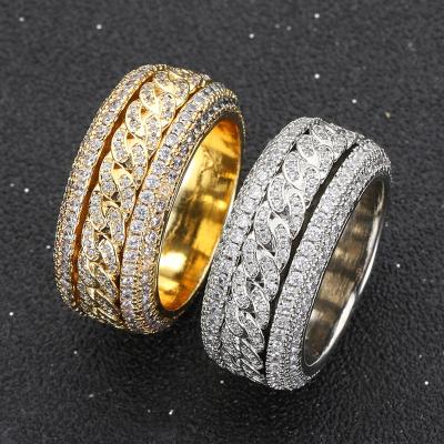 China Luxury Hiphop Jewelry WG086 Brass Gold Plated CZ Cuban Link Spiner Ring Hiphop Mens Iced Out Diamond Rotatable Rings for sale