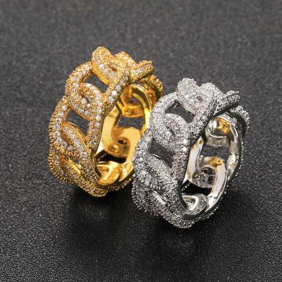 China Hiphop WG139 Real Gold Plated Anillos Hip Hops Link Ring Jewelry AAAAA Cuban Zirconia Mens Iced Out Rings Women for sale