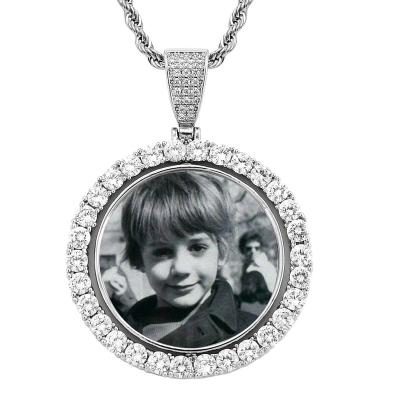 China Hiphop WG138 Hip Hop Custom Double Side Rotating Photo Pendant Rotating Round Shape Memory Necklace for sale