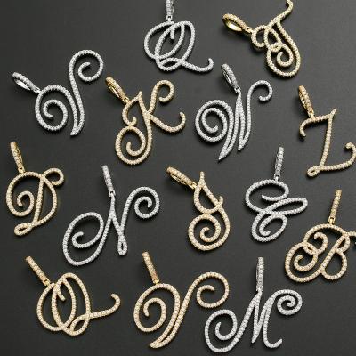 China Hiphop WG037 Personalized Brass 18K Gold Plated Diamond Flower Cursive Letter Pendant Necklace CZ Letra Joyeria Initial Necklace for sale