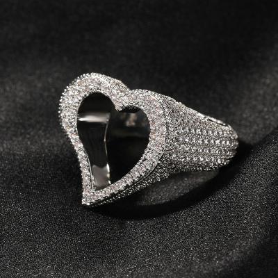 China Hiphop WG168 Iced Out Zircon Diamond Sparking Gold Plated Big Chunky Heart Rings For Women Anillos Mujer Anillo Wholesale for sale